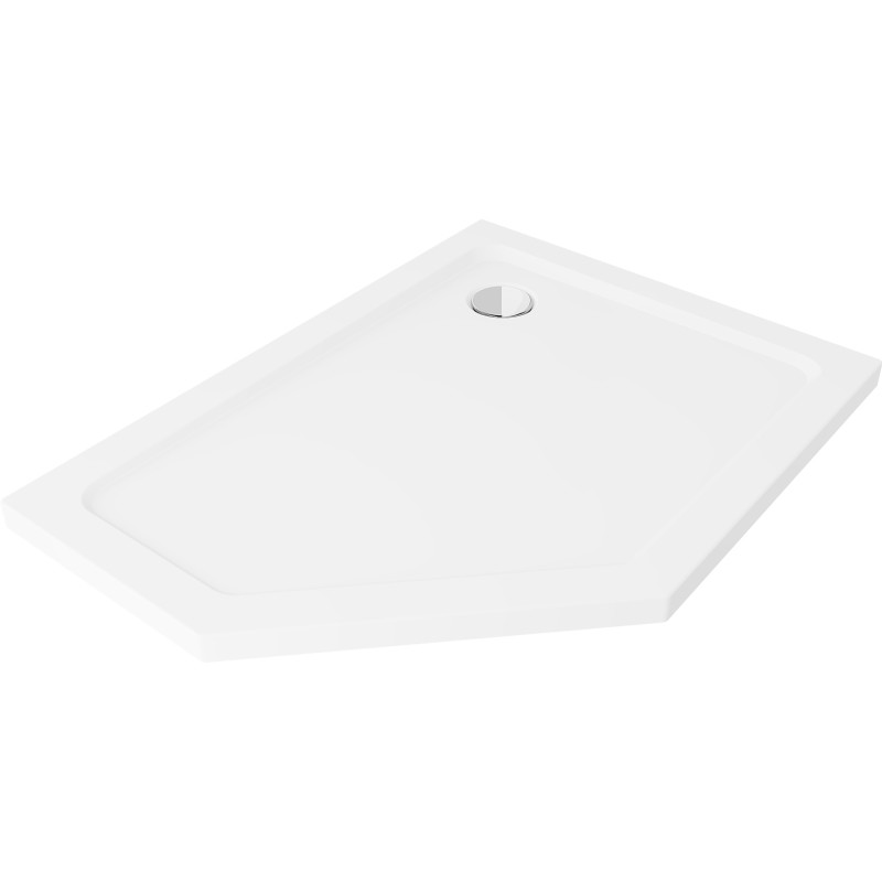 Mexen Flat receveur de douche pentagonal slim droit 90 x 80 cm, blanc, siphon chromé - 41P108090R