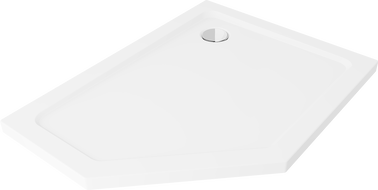 Mexen Flat receveur de douche pentagonal slim droit 100 x 80 cm, blanc, siphon chromé - 41P108010R