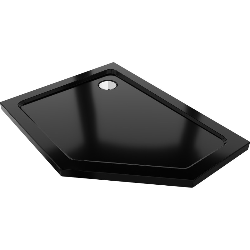 Mexen Flat bac de douche pentagonal slim gauche 90 x 80 cm, noir, siphon chromé - 41P708090L
