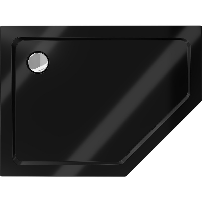 Mexen Flat receveur de douche pentagonal slim gauche 100 x 80 cm, noir, siphon chromé - 41P708010L