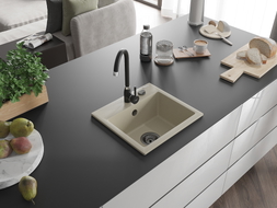 Mexen Milo évier en granit 1 bac avec robinet de cuisine Telma, beige - 6505-69-670200-70