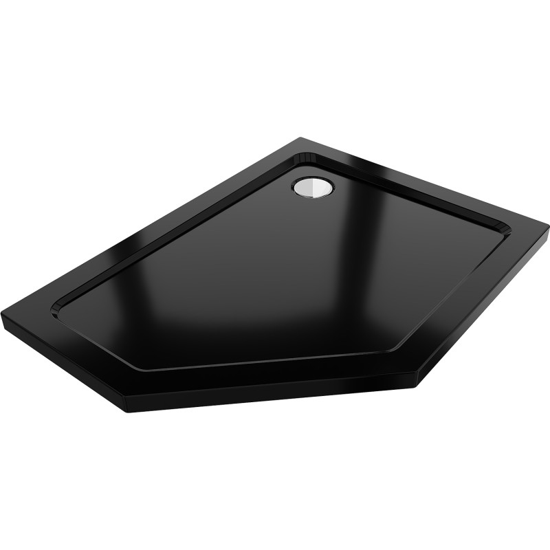 Mexen Flat receveur de douche pentagonal slim droit 100 x 90 cm, noir, siphon chromé - 41P709010R
