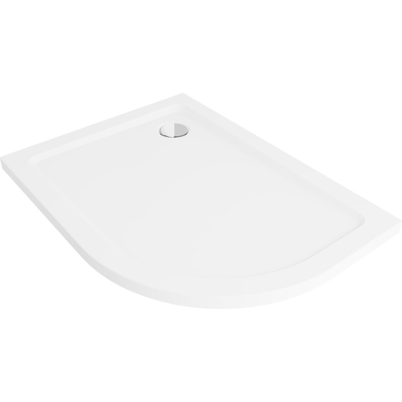 Mexen Flat receveur de douche demi-circulaire slim gauche 90 x 80 cm, blanc, siphon chromé - 41108090L