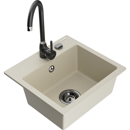 Mexen Milo évier en granit 1 bac avec robinet de cuisine Telma, beige - 6505-69-670200-70
