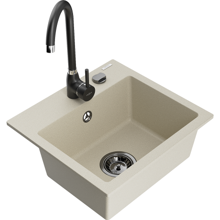 Mexen Milo évier en granit à 1 bac avec robinet de cuisine Telma, beige - 6505-69-670200-70