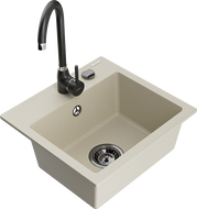 Mexen Milo évier en granit 1 bac avec robinet de cuisine Telma, beige - 6505-69-670200-70