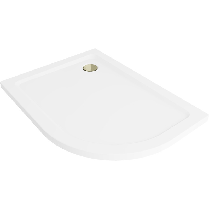 Mexen Flat receveur de douche demi-cercle slim gauche 120 x 80 cm, blanc, siphon doré - 41108012L-G