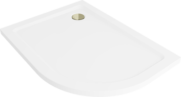 Mexen Flat receveur de douche demi-circulaire slim gauche 120 x 80 cm, blanc, siphon doré - 41108012L-G