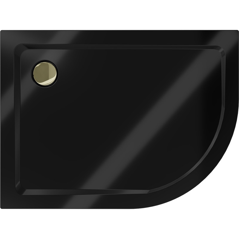 Mexen Flat receveur de douche demi-circulaire slim gauche 90 x 80 cm, noir, siphon doré - 41708090L-G