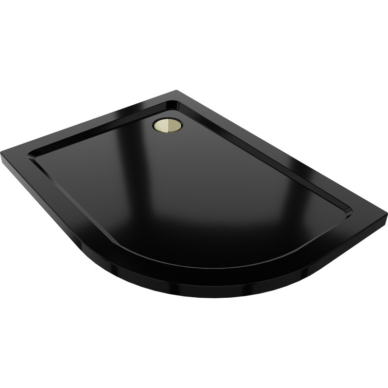 Mexen Flat receveur de douche demi-circulaire slim gauche 90 x 80 cm, noir, siphon doré - 41708090L-G