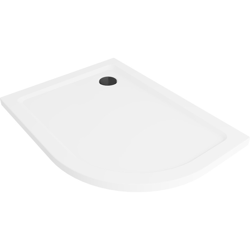 Mexen Flat receveur de douche quart de cercle mince gauche 90 x 80 cm, blanc, siphon noir - 41108090L-B