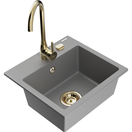 Mexen Milo évier en granit 1 bac avec robinet de cuisine Telma, gris - 6505-71-670200-50