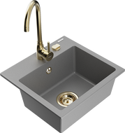 Mexen Milo évier en granit 1 bac avec mitigeur de cuisine Telma, gris - 6505-71-670200-50