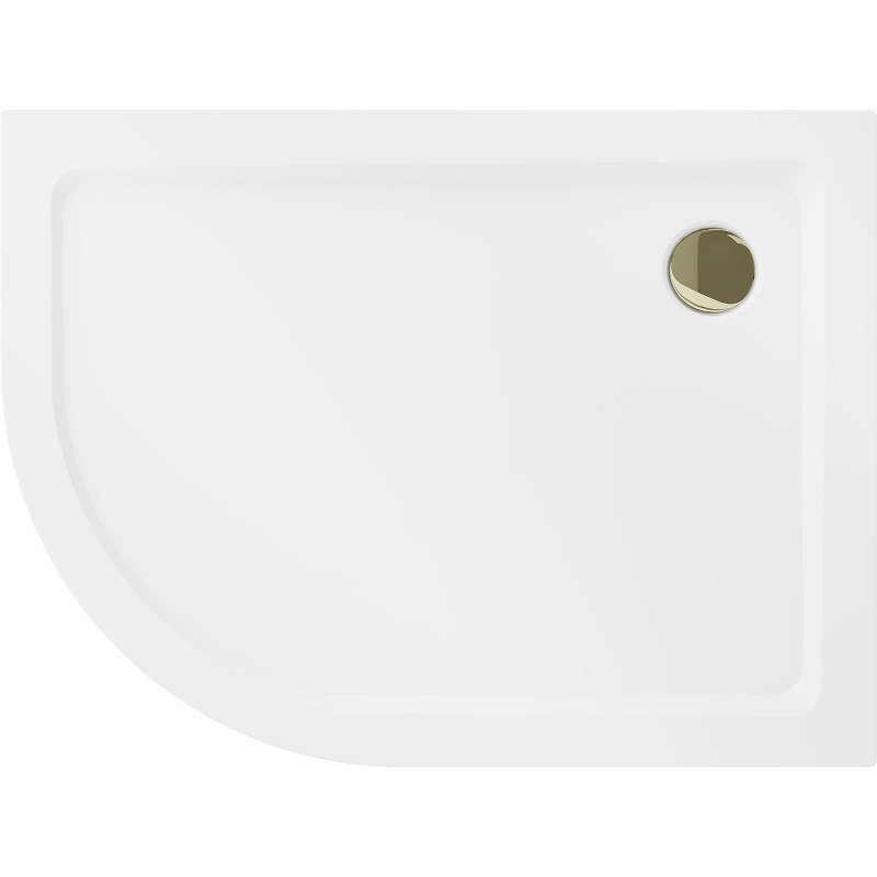 Mexen Flat receveur de douche demi-circulaire slim droit 90 x 80 cm, blanc, siphon doré - 41108090P-G