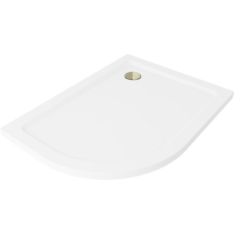Mexen Flat receveur de douche demi-circulaire slim droit 90 x 80 cm, blanc, siphon doré - 41108090P-G