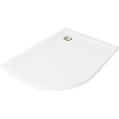 Mexen Flat receveur de douche demi-circulaire slim droit 90 x 80 cm, blanc, siphon doré - 41108090P-G