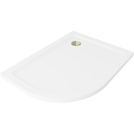 Mexen Flat receveur de douche semi-circulaire slim droit 100 x 80 cm, blanc, siphon doré - 41108010P-G