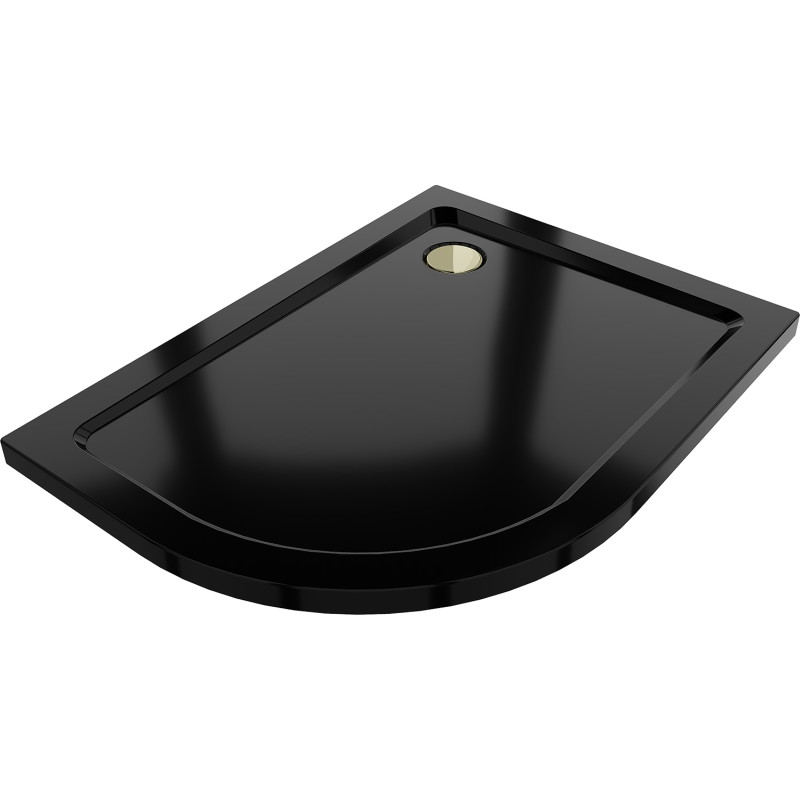Mexen Flat receveur de douche semi-circulaire slim droit 90 x 80 cm, noir, siphon doré - 41708090P-G