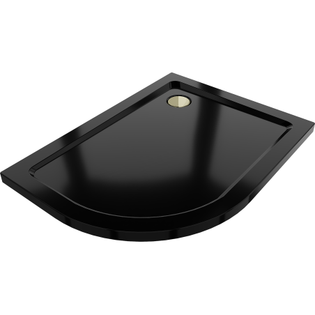 Mexen Flat receveur de douche semi-circulaire slim droit 90 x 80 cm, noir, siphon doré - 41708090P-G