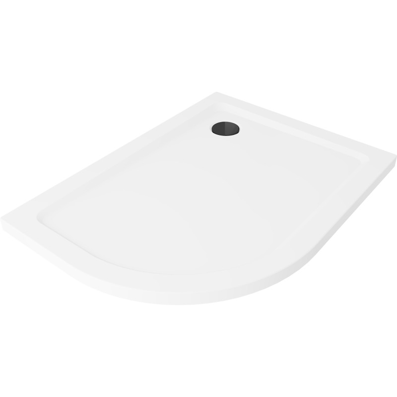 Mexen Flat receveur de douche demi-circulaire slim droit 90 x 80 cm, blanc, siphon noir - 41108090P-B