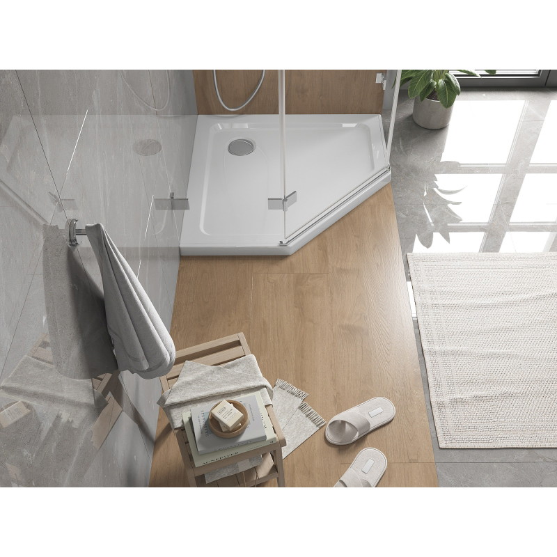 Mexen Flat receveur de douche pentagonal slim 80 x 80 cm, blanc, siphon chromé - 41P108080