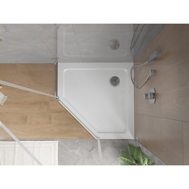 Mexen Flat receveur de douche pentagonal slim 80 x 80 cm, blanc, siphon chromé - 41P108080