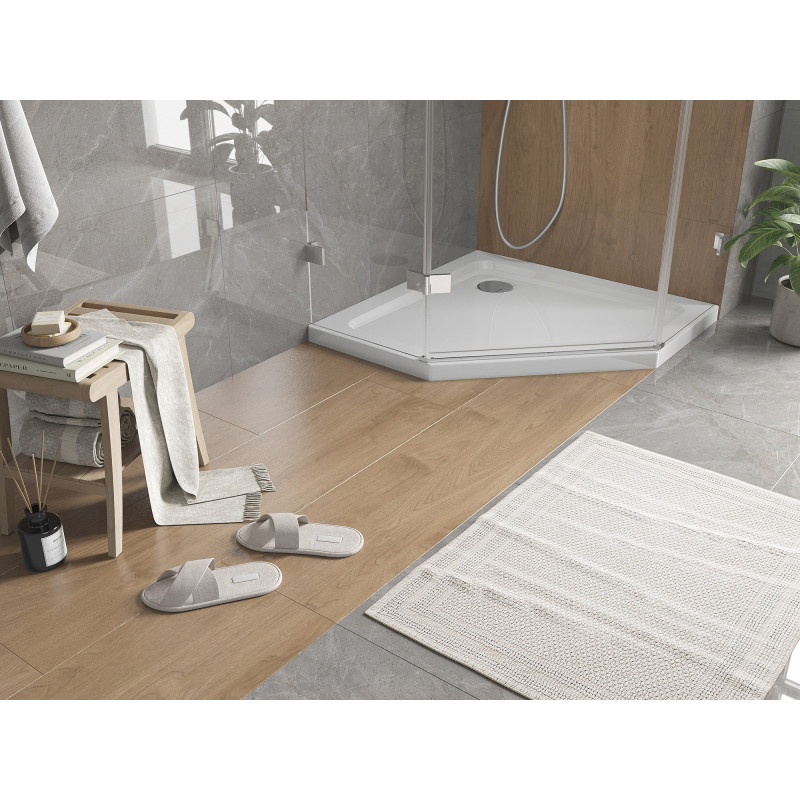 Mexen Flat receveur de douche pentagonal slim 100 x 100 cm, blanc, siphon chromé - 41P101010