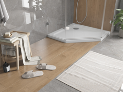 Mexen Flat receveur de douche pentagonal slim 100 x 100 cm, blanc, siphon chromé - 41P101010