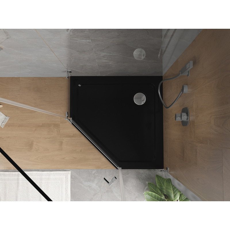 Mexen Flat receveur de douche pentagonal slim 80 x 80 cm, noir, siphon chromé - 41P708080