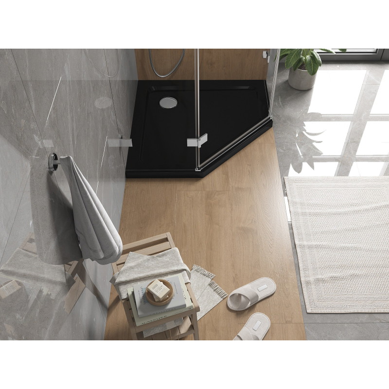 Mexen Flat bac de douche pentagonal slim 90 x 90 cm, noir, siphon chromé - 41P709090
