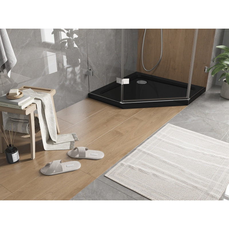 Mexen Flat receveur de douche pentagonal slim 100 x 100 cm, noir, siphon chromé - 41P701010
