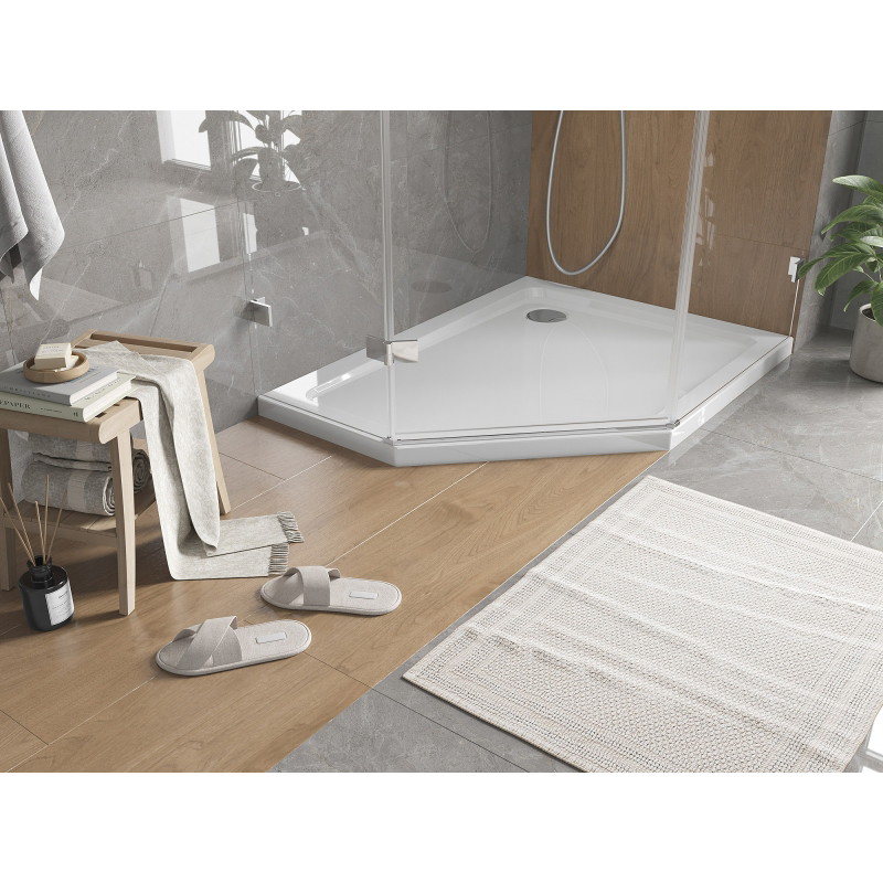 Mexen Flat receveur de douche pentagonal slim droit 90 x 80 cm, blanc, siphon chromé - 41P108090R