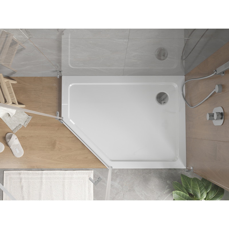 Mexen Flat receveur de douche pentagonal slim droit 90 x 80 cm, blanc, siphon chromé - 41P108090R