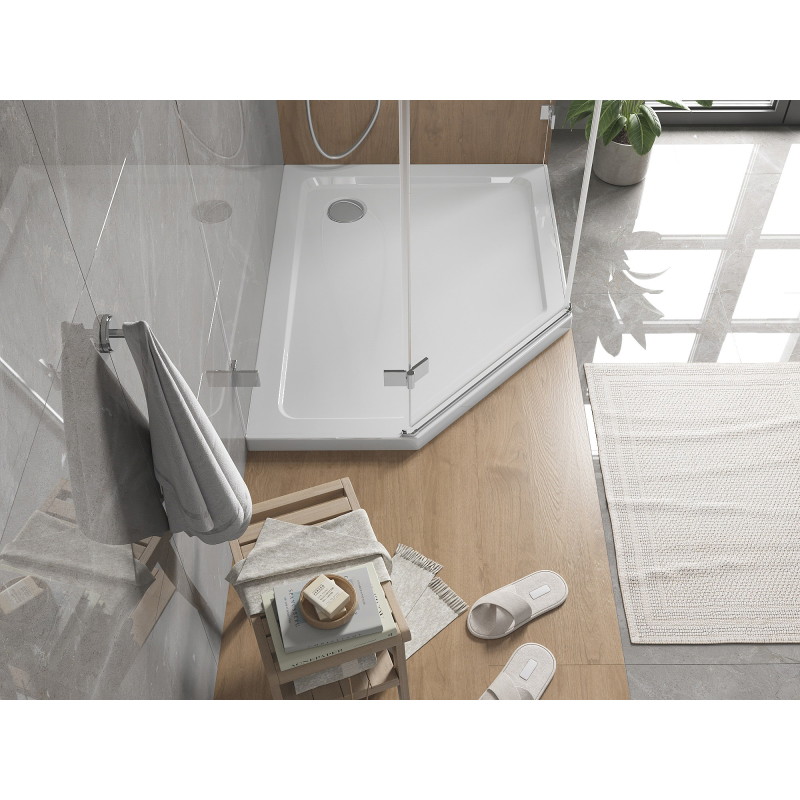 Mexen Flat receveur de douche pentagonal slim droit 90 x 80 cm, blanc, siphon chromé - 41P108090R