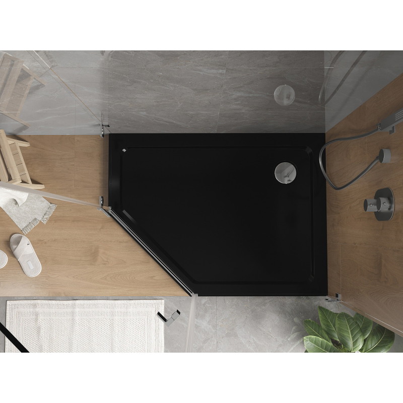 Mexen Flat receveur de douche pentagonal slim droit 90 x 80 cm, noir, siphon chromé - 41P708090R