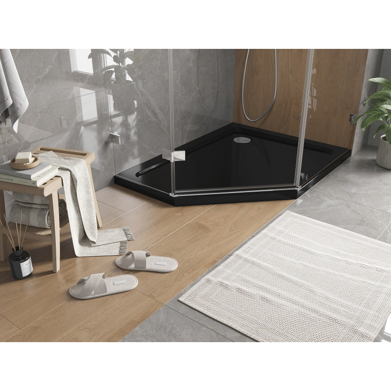 Mexen Flat receveur de douche pentagonal slim droit 90 x 80 cm, noir, siphon chromé - 41P708090R