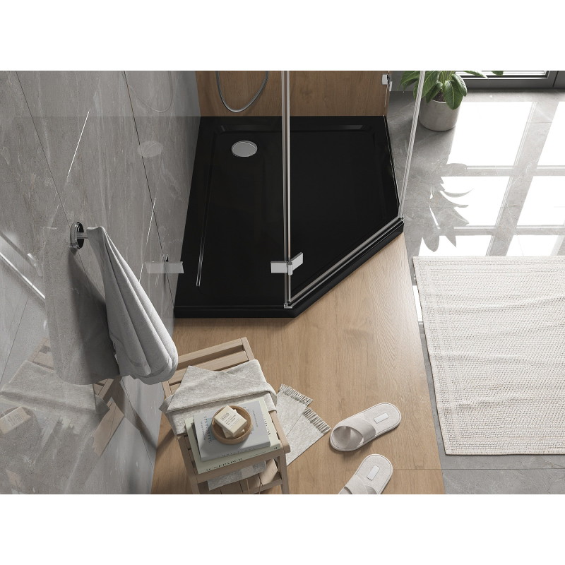 Mexen Flat receveur de douche pentagonal slim droit 100 x 80 cm, noir, siphon chromé - 41P708010R