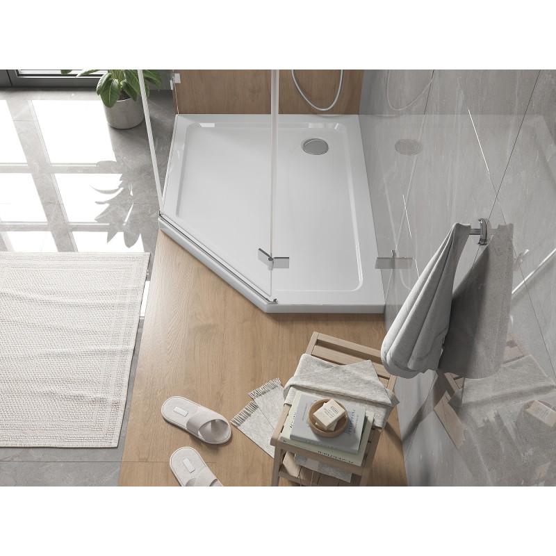 Mexen Flat receveur de douche pentagonal slim gauche 90 x 80 cm, blanc, siphon chromé - 41P108090L