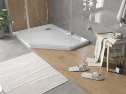 Mexen Flat receveur de douche pentagonal slim gauche 100 x 80 cm, blanc, siphon chromé - 41P108010L