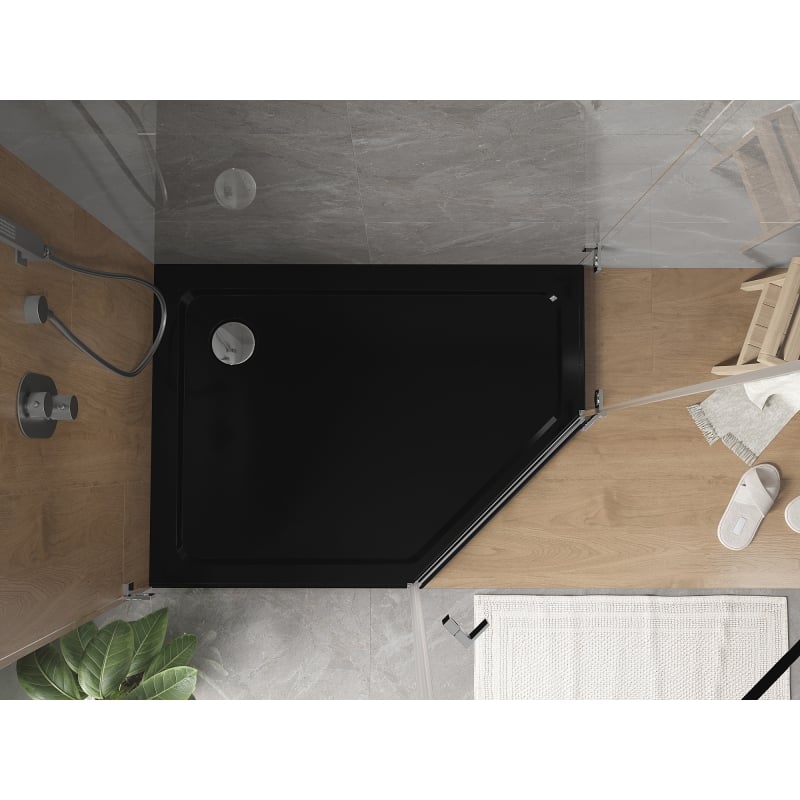 Mexen Flat receveur de douche pentagonal slim gauche 100 x 80 cm, noir, siphon chromé - 41P708010L