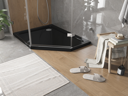 Mexen Flat receveur de douche pentagonal slim gauche 100 x 90 cm, noir, siphon chromé - 41P709010L