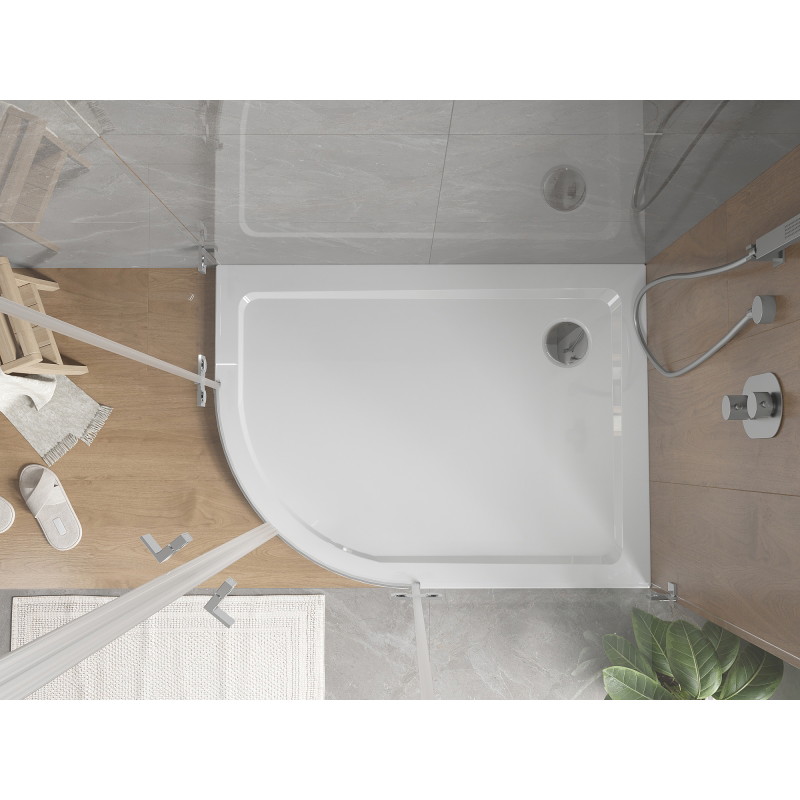 Mexen Flat receveur de douche demi-circulaire slim droit 90 x 80 cm, blanc, siphon chromé - 41108090P