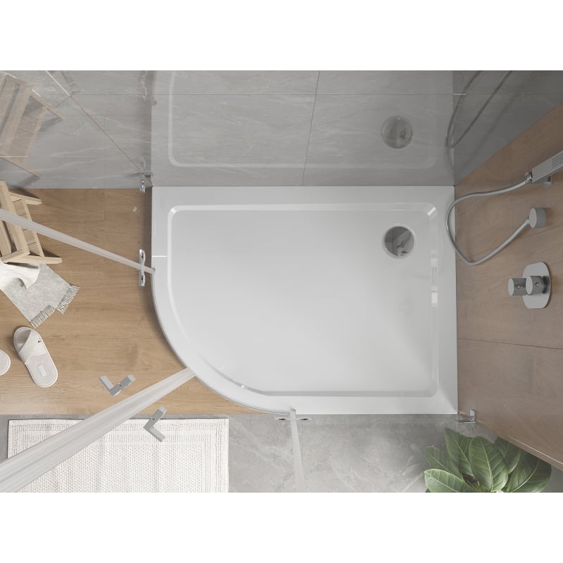 Mexen Flat receveur de douche semi-circulaire slim droit 100 x 90 cm, blanc, siphon chromé - 41109010P