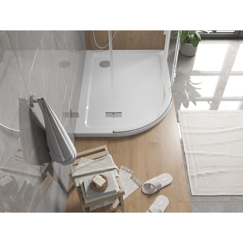 Mexen Flat receveur de douche demi-circulaire slim droit 120 x 90 cm, blanc, siphon chromé - 41109012P