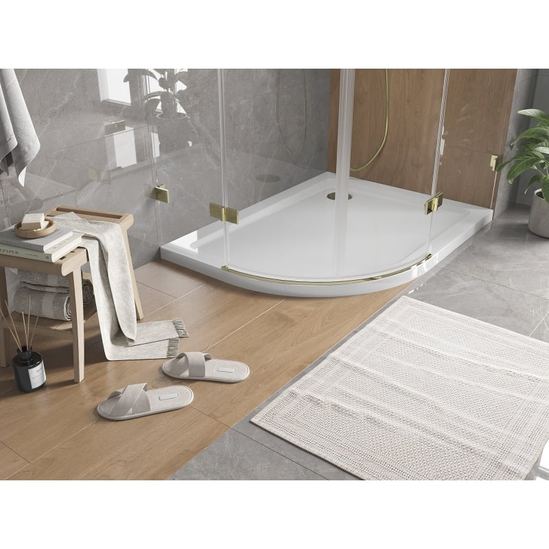Mexen Flat receveur de douche demi-circulaire slim droit 90 x 80 cm, blanc, siphon doré - 41108090P-G