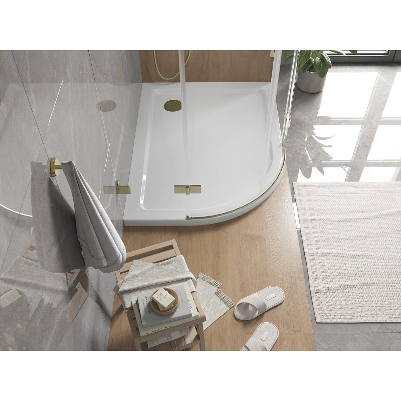 Mexen Flat receveur de douche demi-circulaire slim droit 90 x 80 cm, blanc, siphon doré - 41108090P-G