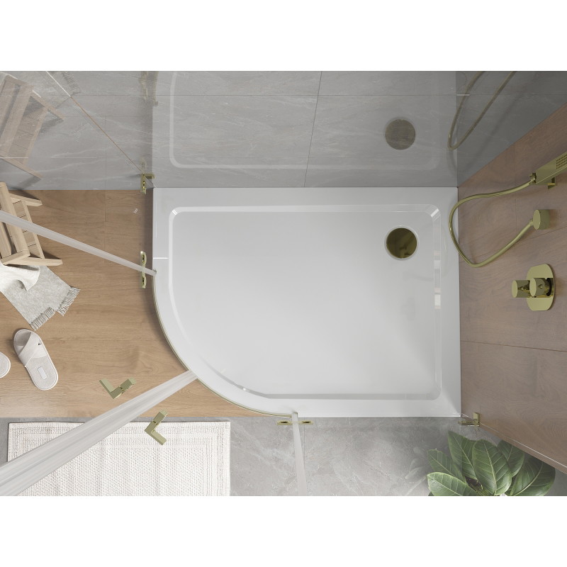 Mexen Flat receveur de douche demi-circulaire slim droit 120 x 80 cm, blanc, siphon doré - 41108012P-G