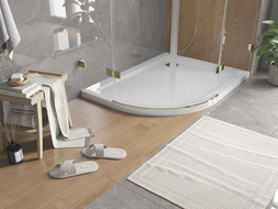 Mexen Flat receveur de douche demi-circulaire slim droit 100 x 90 cm, blanc, siphon doré - 41109010P-G