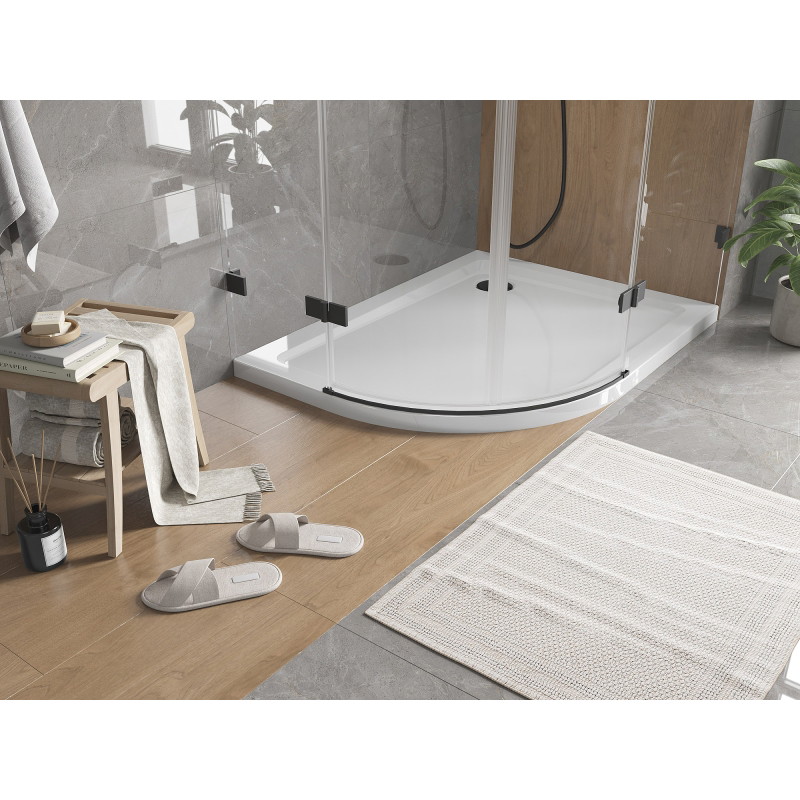 Mexen Flat receveur de douche demi-circulaire slim droit 90 x 80 cm, blanc, siphon noir - 41108090P-B