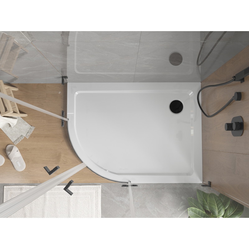 Mexen Flat receveur de douche semi-circulaire slim droit 120 x 80 cm, blanc, siphon noir - 41108012P-B